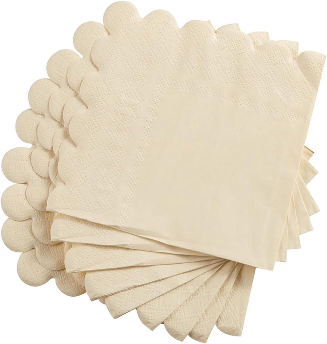 Scalloped 2 Ply Disposable Cocktail Napkins Foldable Thick Paper Napkins for Wedding Birthday Festival Party Dinner Table Decor Milky White 200 Pack