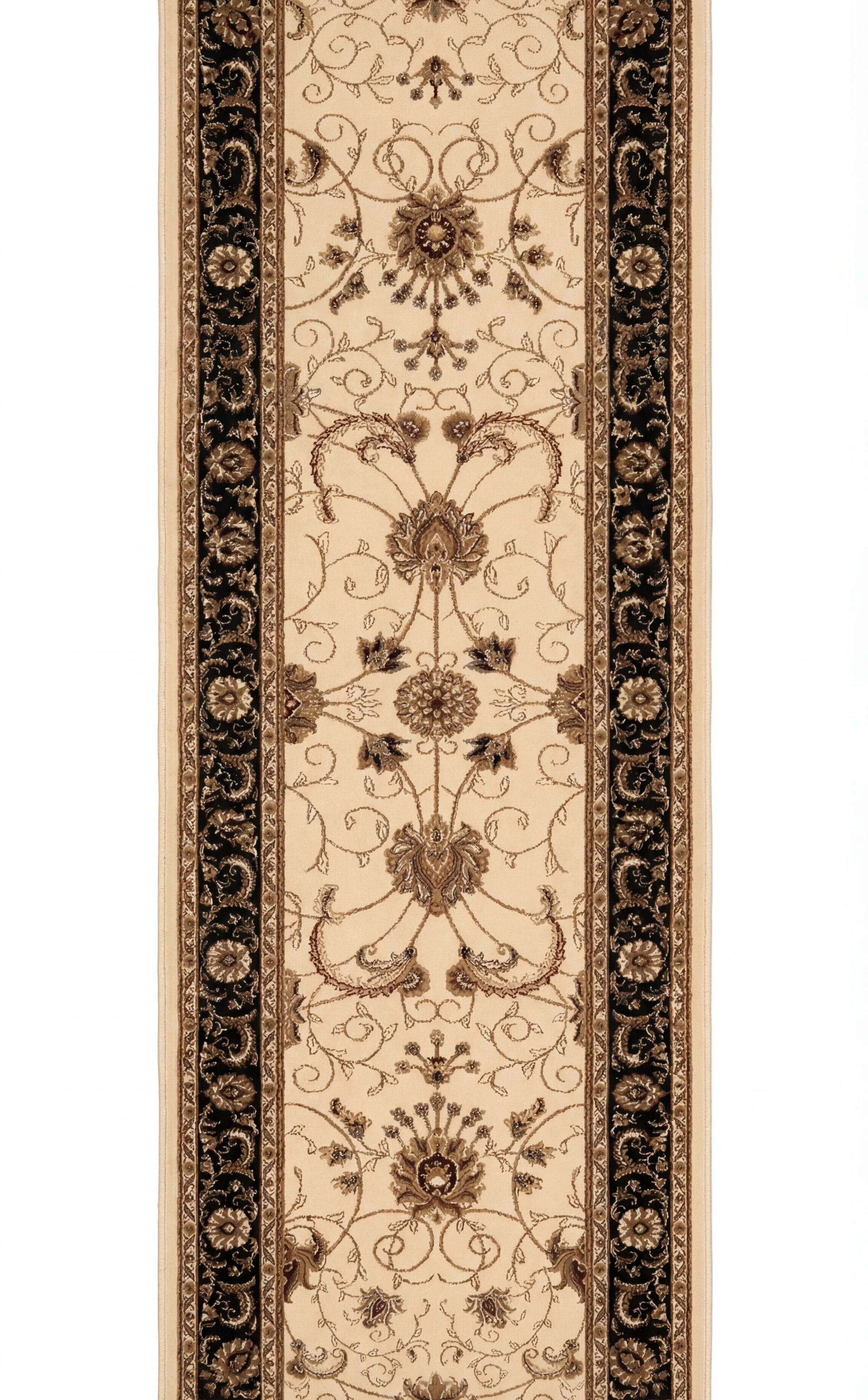 Rug Branch Majestic 2' x 18' (Exact Size: 2'3" x 18') Persian Indoor Runner Rug, Beige Black, Traditional - Entryway, Hallway, Bathroom, and Kitchen