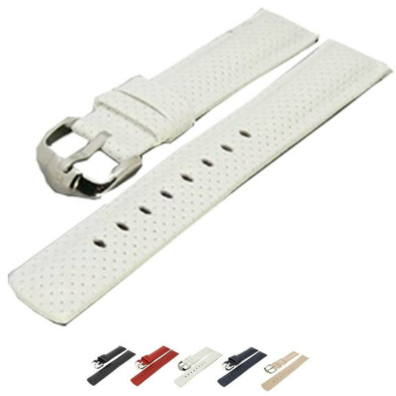 HIRSCH Golfer Leather Watch Strap (White) - L - 18m - Stainless Steel Silver Buckle