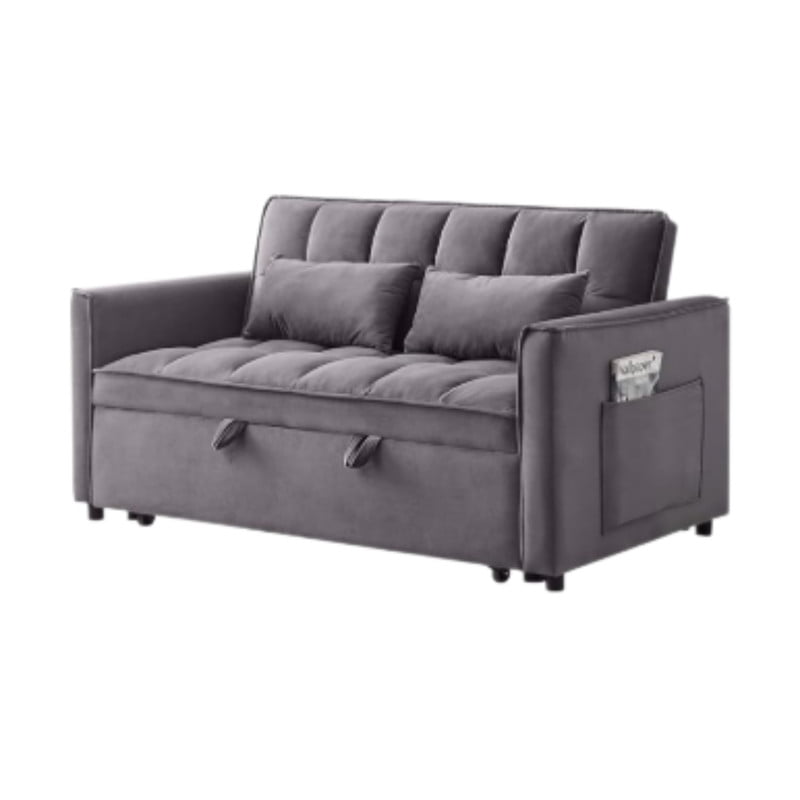 3 in 1 Convertible Sleeper Sofa Bed, 55" Modern Loveseat Pull Out Couch with Adjustable Reclining Backrest & Side Pockets, Velvet Loveseat for Living Room