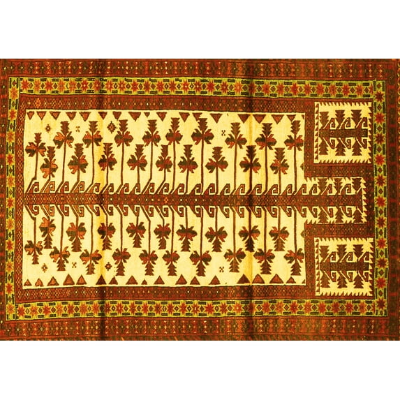 Ahgly Company Machine Washable Indoor Rectangle Persian Yellow Traditional Area Rugs, 4' x 6'