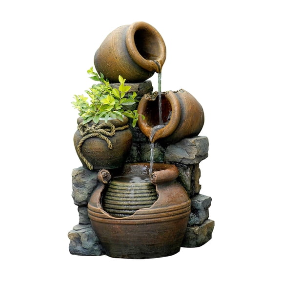 Pemberly Row Multi Pots Outdoor Water Fountain with Flower Pot