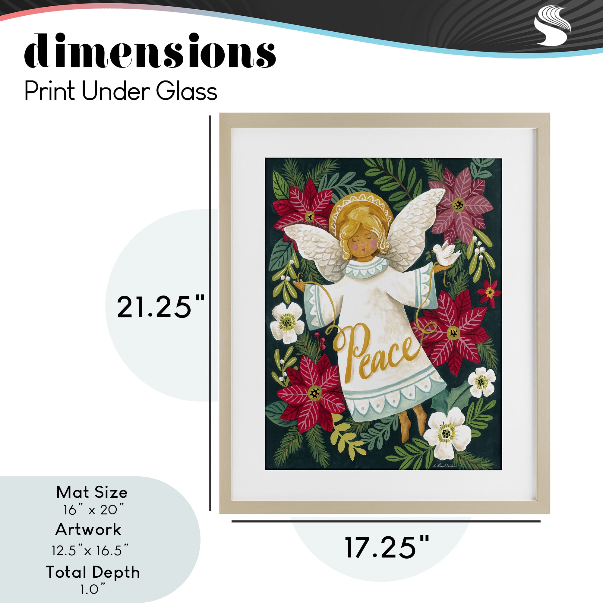 Angel with Peace & Botanicals Birch Framed Print Under Glass, design by Diane Kater