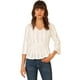 thumbnail image 1 of Blusa liviana de encaje sólido para mujer, cuello en V, manga 3/4, blusa campesina con peplum blanco M, 1 of 6