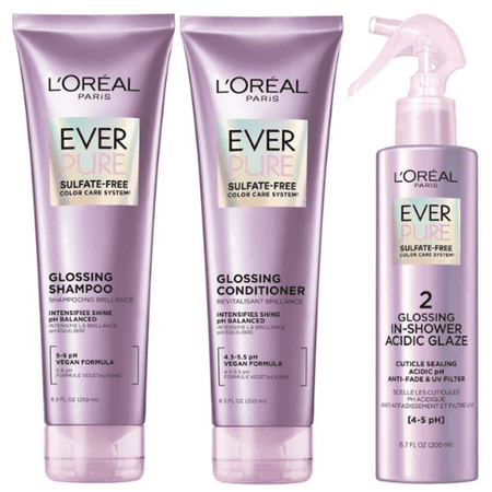 L'Oreal Paris EverPure Sulfate Free Glossing Shampoo, Conditioner, & In Shower Acidic Glaze Set, 8.5 fl oz