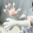 thumbnail image 4 of Byfri White Plush Cat Claw Gloves, Cartoon Kitten Paw Full Finger Mittens for Themed Events, White One Size 40x15cm, 4 of 7
