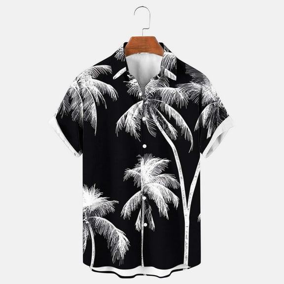 Njoeus Men's Shirts Hawaiian Summer Short Sleeve Casual Lightweight Beach Shirts Casual Holiday Tropical Shirts Palm Tree Printed Mens Clothing Big & Tall Shirts 2X 3X 4X Clearance Black
