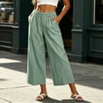 thumbnail image 2 of HomeDM Capris Pants for Women Wide Leg Pants with Pockets High Waisted Green Lounge Work Trousers Size S, 2 of 7