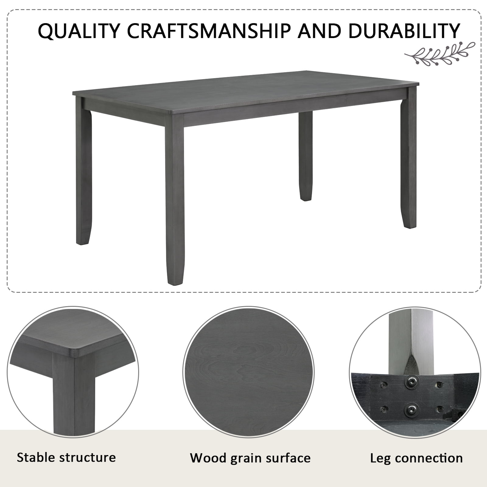 Aukfa 6 Pcs Farmhouse Extendable Dining Table Set,Rubberwood Kitchen Table with Bench & 4 Chairsfor Dining Room,Gray