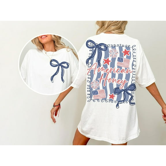 American Honey Coquette Shirt, Preppy 4th of July Shirt, Girly Memorial Day Shirt, Vintage USA Shirt, Independence Day Shirt, Land of the Free Shirt