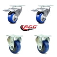 thumbnail image 2 of 3.5 Inch Blue Polyurethane Swivel Top Plate Caster Set 2 Lock Brake 2 Rigid SCC, 2 of 2