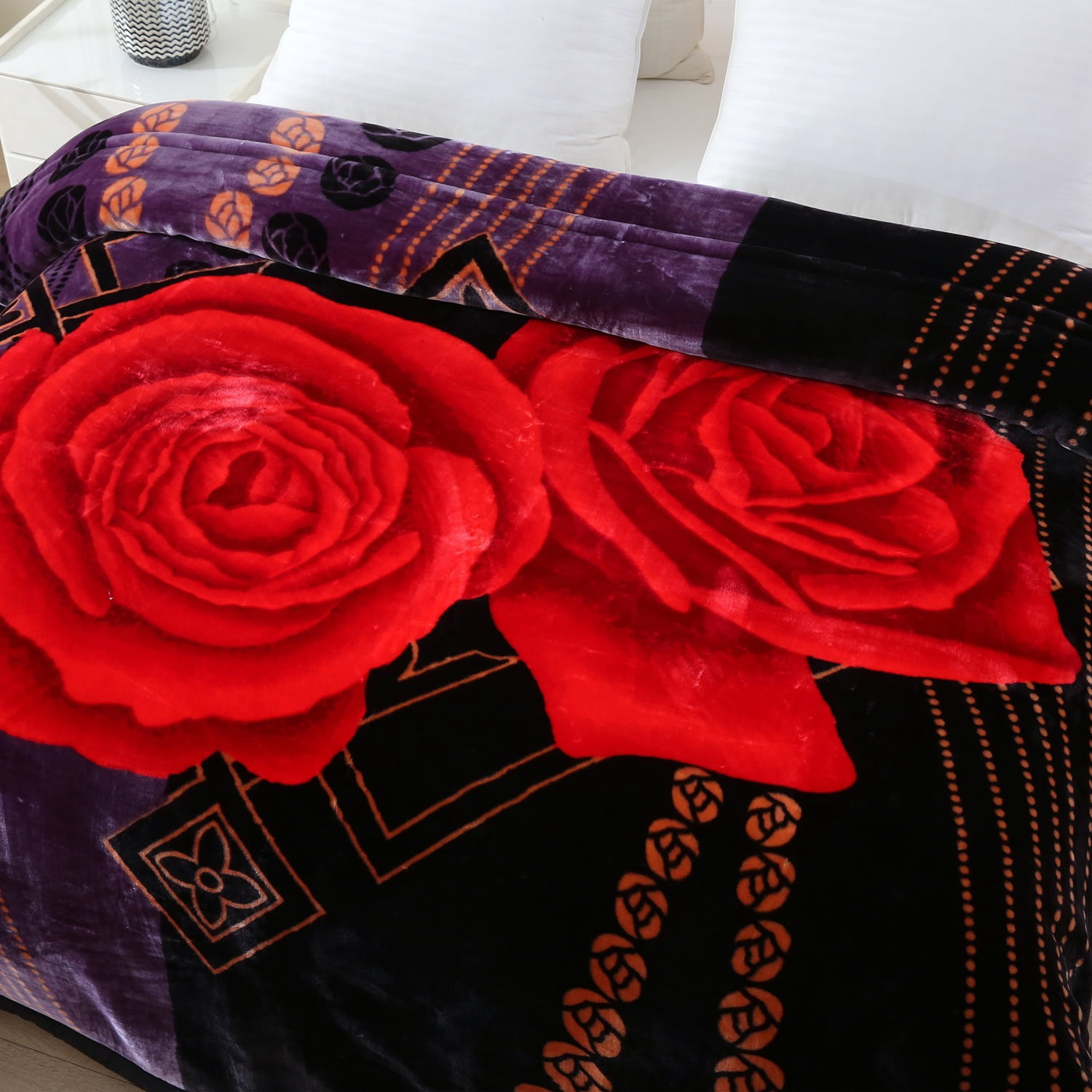 10lbs Heavy Thick A&B Pattern Blanket 2Ply Reversible - Thick Warm Plush Korean Style Bed Blanket, King Size Fleece Plush Blanket, Soft Winter Blanket For Adult 87" x 95", Lilies & Roses