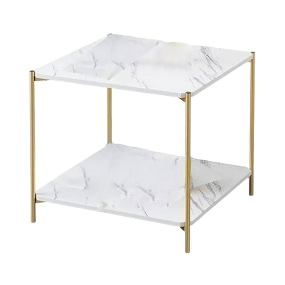 Table Basse de Luxe Table de Salon Cadre en Métal avec Étagère de Rangement Simple Moderne Blanc Carré