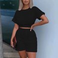thumbnail image 4 of Ensemble de Sport Décontracté pour Femmes, Couleur Unie, Manches Courtes, 2 Pcs, 4 of 9