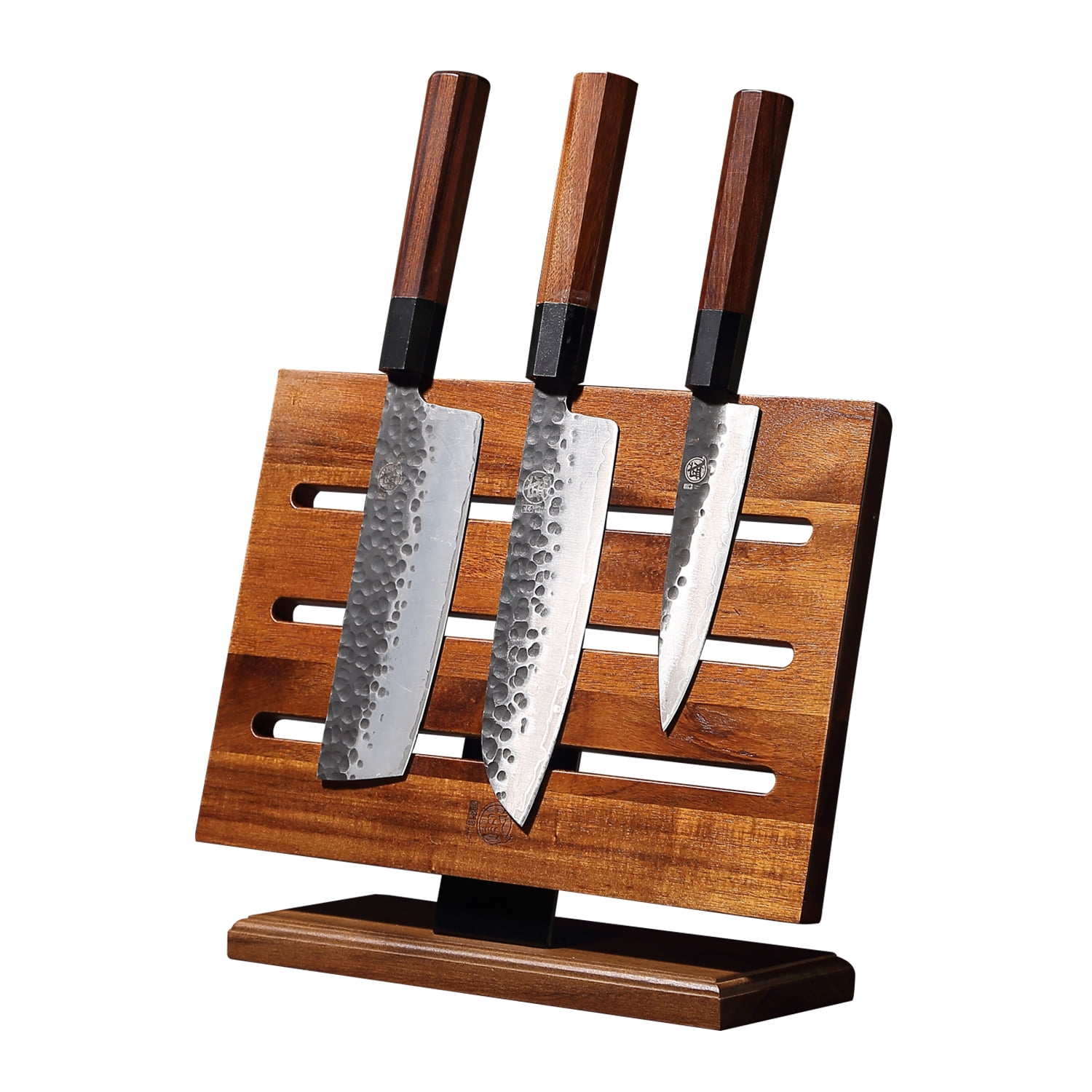 HexClad Magnetic Walnut Wood Knife Block Holder with Enhanced Magnets 