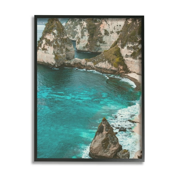 Stupell Industries Clear Water Beach Cove Rocky Coast Photography Paintings Black Framed Art Print Wall Art, 16x20, by Daphne Polselli