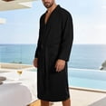 thumbnail image 2 of cllios Mens Robe Ribbed Knit Bathrobe Mid Length Lightweight Soft Knitted Bath Robe for Loungewear Sleepwear with Pockets Black L, 2 of 10