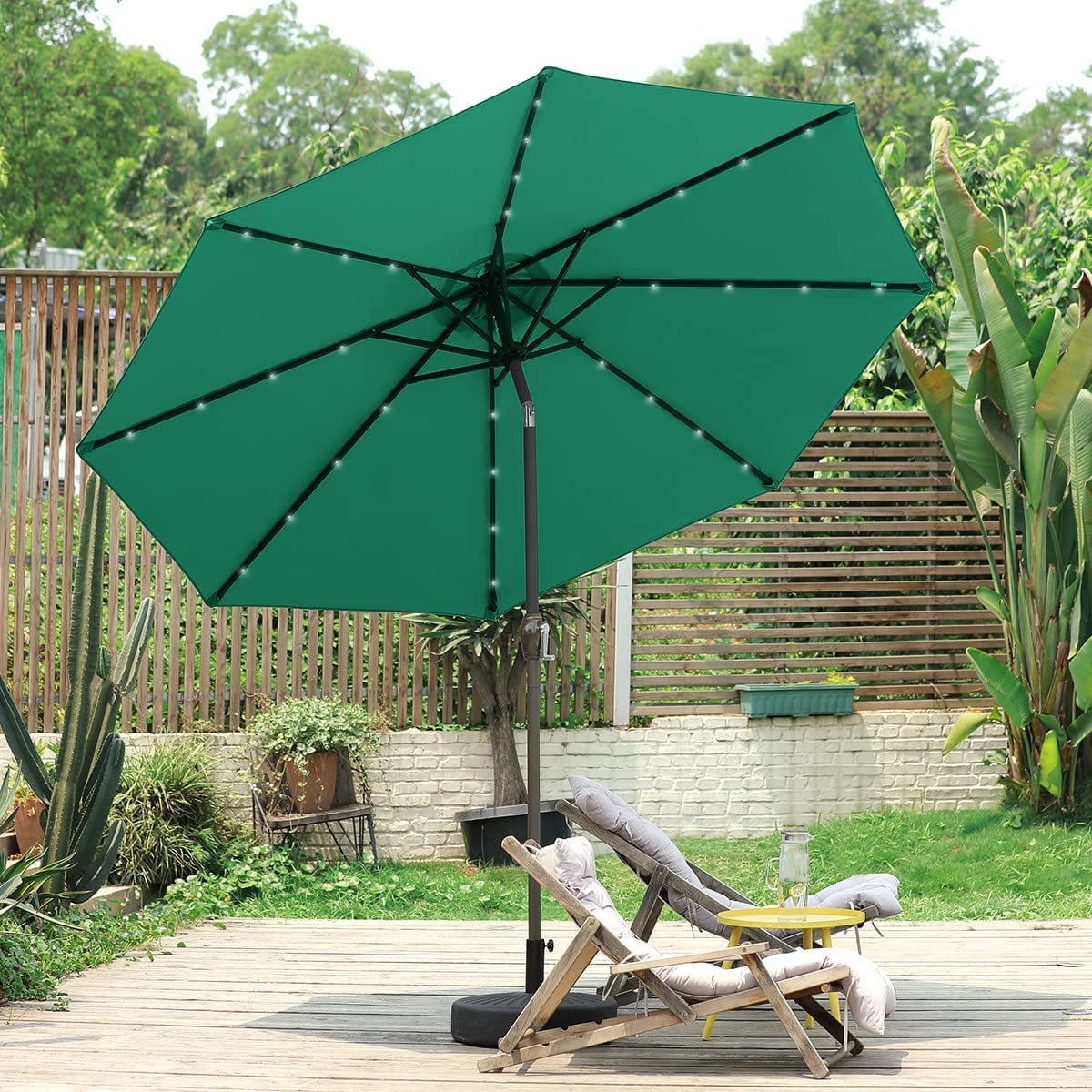 Quictent 9Ft Patio Umbrella 32 LED Lights 240G YarnDyed Fabric(Green