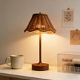 thumbnail image 5 of Vintage Rattan Woven LED Table Lamp, Rechargeable Touch Dimmable Bedside Lamp with Scalloped Shade, Aesthetic Home Decor, Decorative Lamp for Bedroom Living Room Patio Office, Brown, 5 of 6