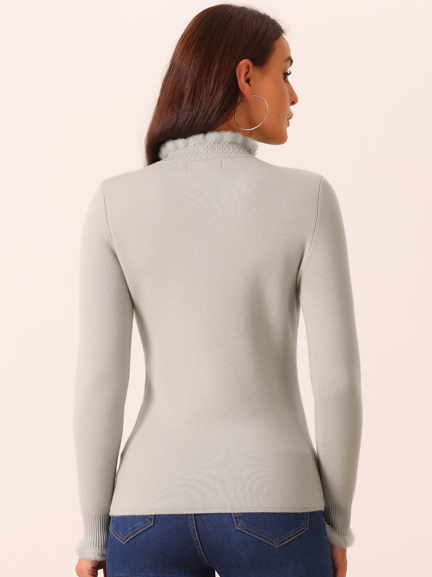 DARING DIVA Fluffy Lined Sweater Mock Neck Long Sleeve Top XL Grey