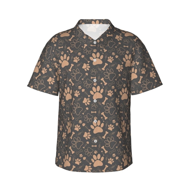 Balery Animal Paw Camisas hawaianas de manga corta para hombre, camisas playeras de corte holgado, camisas de vacaciones con botones,Small