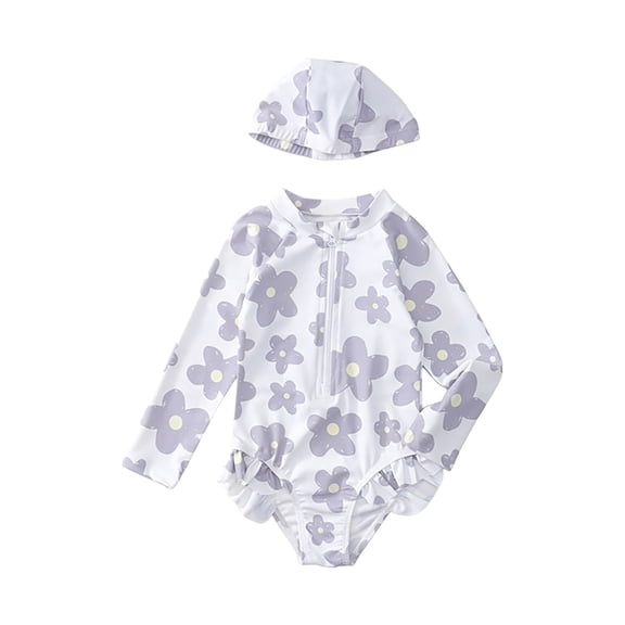 XZNPDUCQ Girls Baby Summer Cute Swimsuit Girls Floral Swimsuit Children Long Sleeved Sunscreen Swimming Swimming Suit For Girls 12-18 Months White