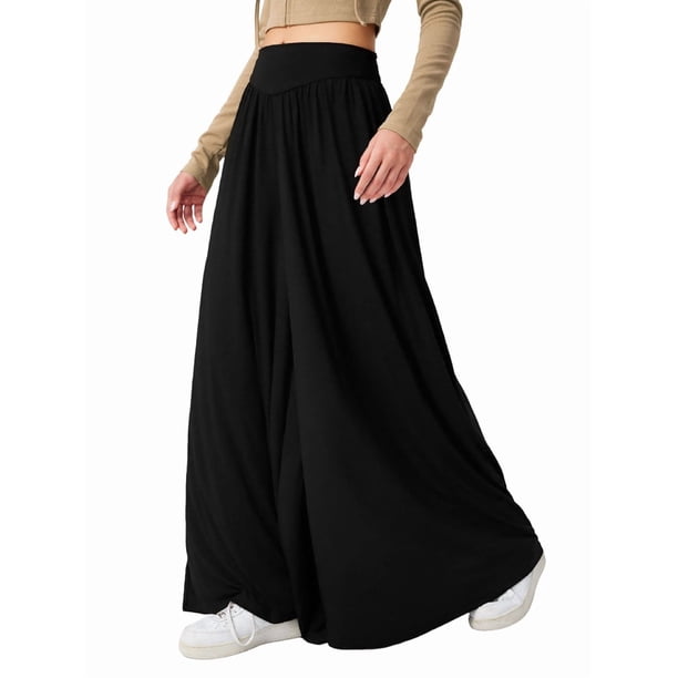 Pantalones Palazzo Holgados de Cintura Alta Elástica para Mujer, Informales, con Bolsillos, Holgados y Largos de Otoño Negro XL