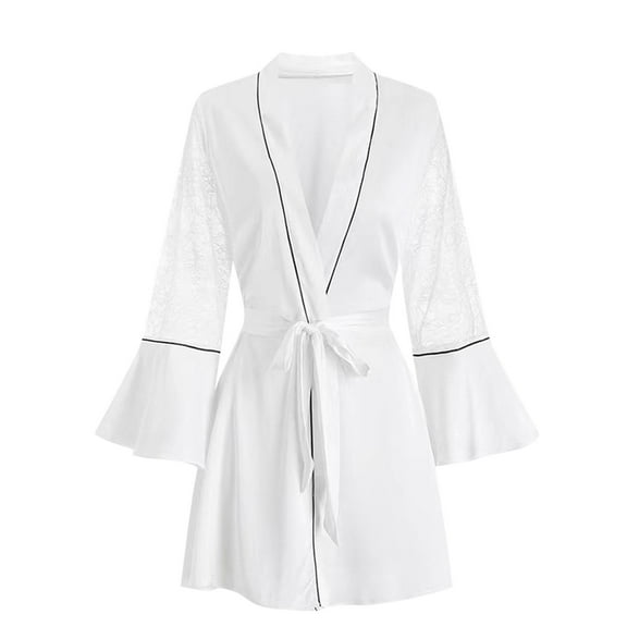 Ltctricy Robes for Women Soft Lightweight Lace Long Bell Sleeve Bathrobe Wedding Party Robe with Belt Sleepwear