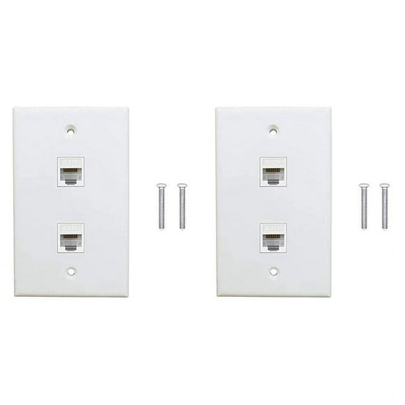 2 Pack 2 Port Ethernet Wall Plate, Cat6 Female to Female Wall Jack RJ45 Inline Coupler Wall Outlet, White