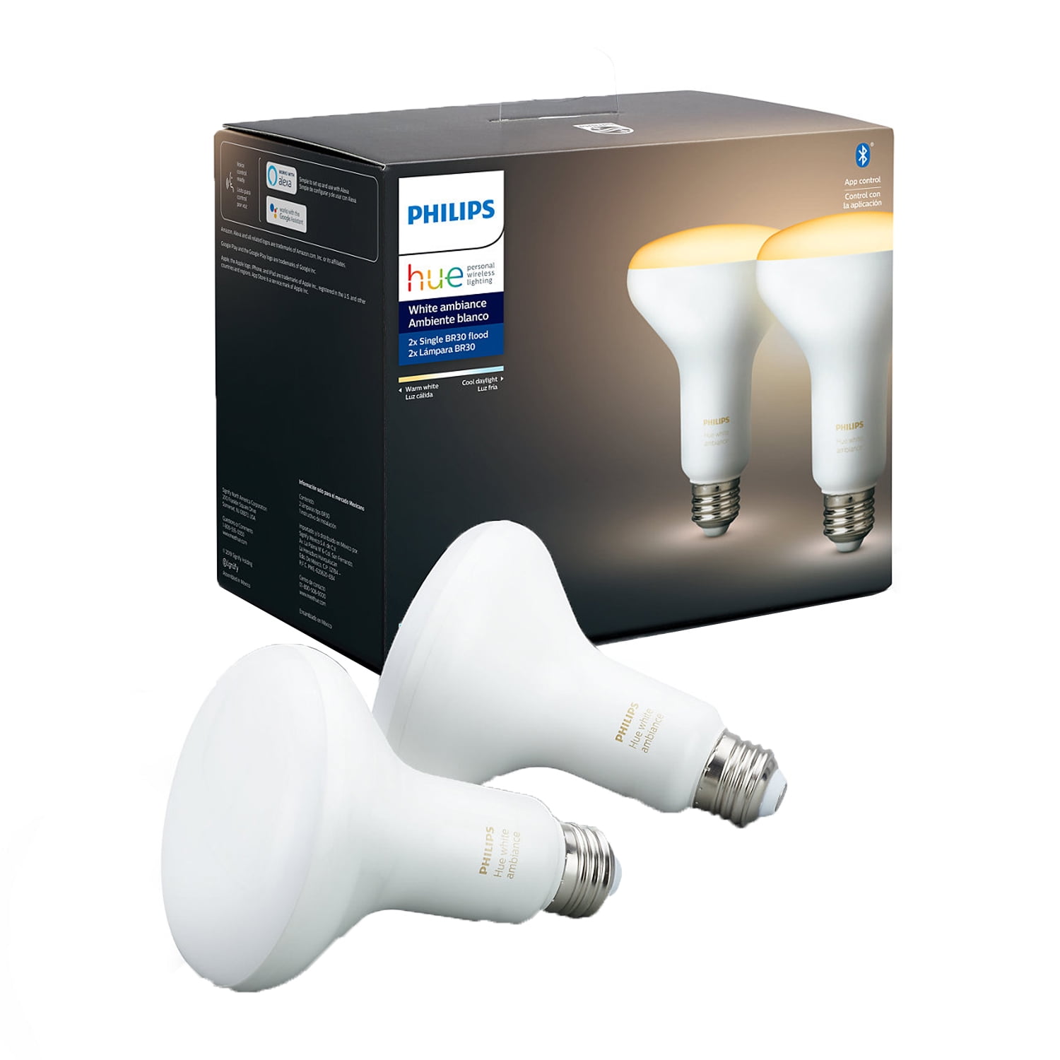 Philips Hue White BR30 Bluetooth Smart LED Bulb 2-Pack, White Walmart.com