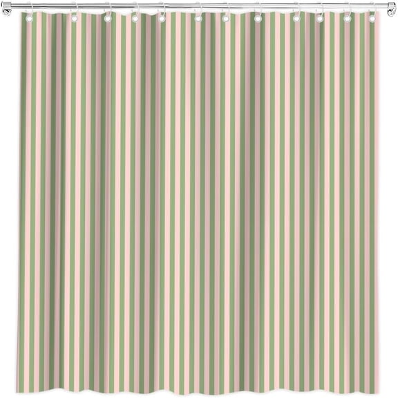 Green and Pink Striped Shower Curtain, Modern Vertical Geometric Stripe Waterproof Bathroom Curtain with Hooks, Minimalist Bathroom Decor 36"W x 72"H