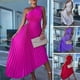 thumbnail image 2 of Vestido elegante de mujer con dobladillo plisado irregular, cuello diagonal, espalda descubierta, largo maxi, sin mangas, con volantes, de talle medio, para fiestas y eventos nocturnos., 2 of 4
