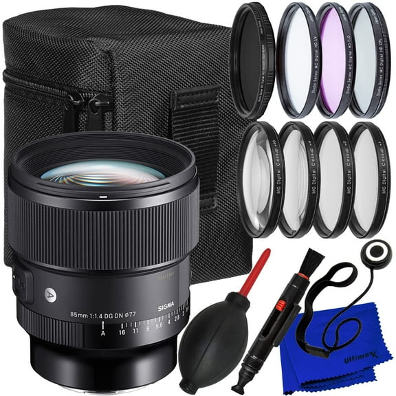 Sigma 85mm f/1.4 DG DN Art Lens for Sony E with Bundle Includes: HD Macro Close Up Lenses, Multi Coated HD 3 Pc. Digital Filter Set & Much More (8PC Bundle)