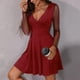 thumbnail image 2 of Mini vestido de mujer con mangas de malla, corte en A y escote en V profundo - Elegante vestido de fiesta tipo skater - Tallas S-XL, 2 of 8