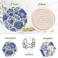 thumbnail image 3 of 6 Pcs Drink Coasters with Holder 3.94in Woven Coasters for Drinks Blue Floral Pattern Coaster Set for Protection Table, 3 of 7
