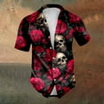 thumbnail image 4 of Men Button Up Shirt Halloween Theme Skull Print Casual Turndown Collar Short Sleeve Shirt Shirt for Men Graphic, 4 of 5