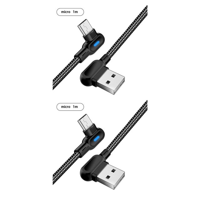 Bearachild Cable de carga rápida Cable de datos de ángulo de 90 grados con luz, tipo C Negro micro de 1 m 2Conjunto