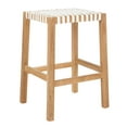 thumbnail image 4 of SAFAVIEH Capri Leather Woven Counter Stool with Footrest, Natural Teak/White Leather, 4 of 11