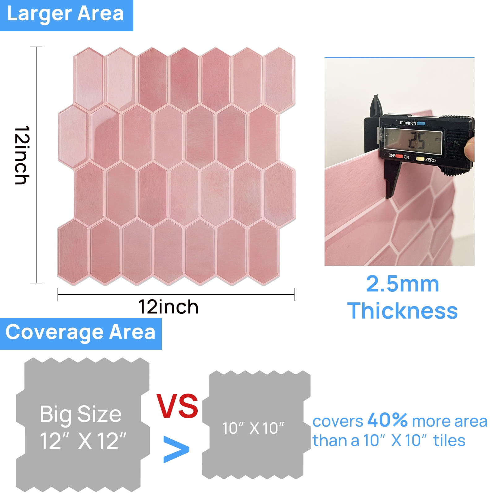 Peel And Stick Backsplash 3D Stick On Vinyl Sticker Thicker Upgrade Waterproof Mosaic Tiles 12 X 12 Inch (Set Of 10)