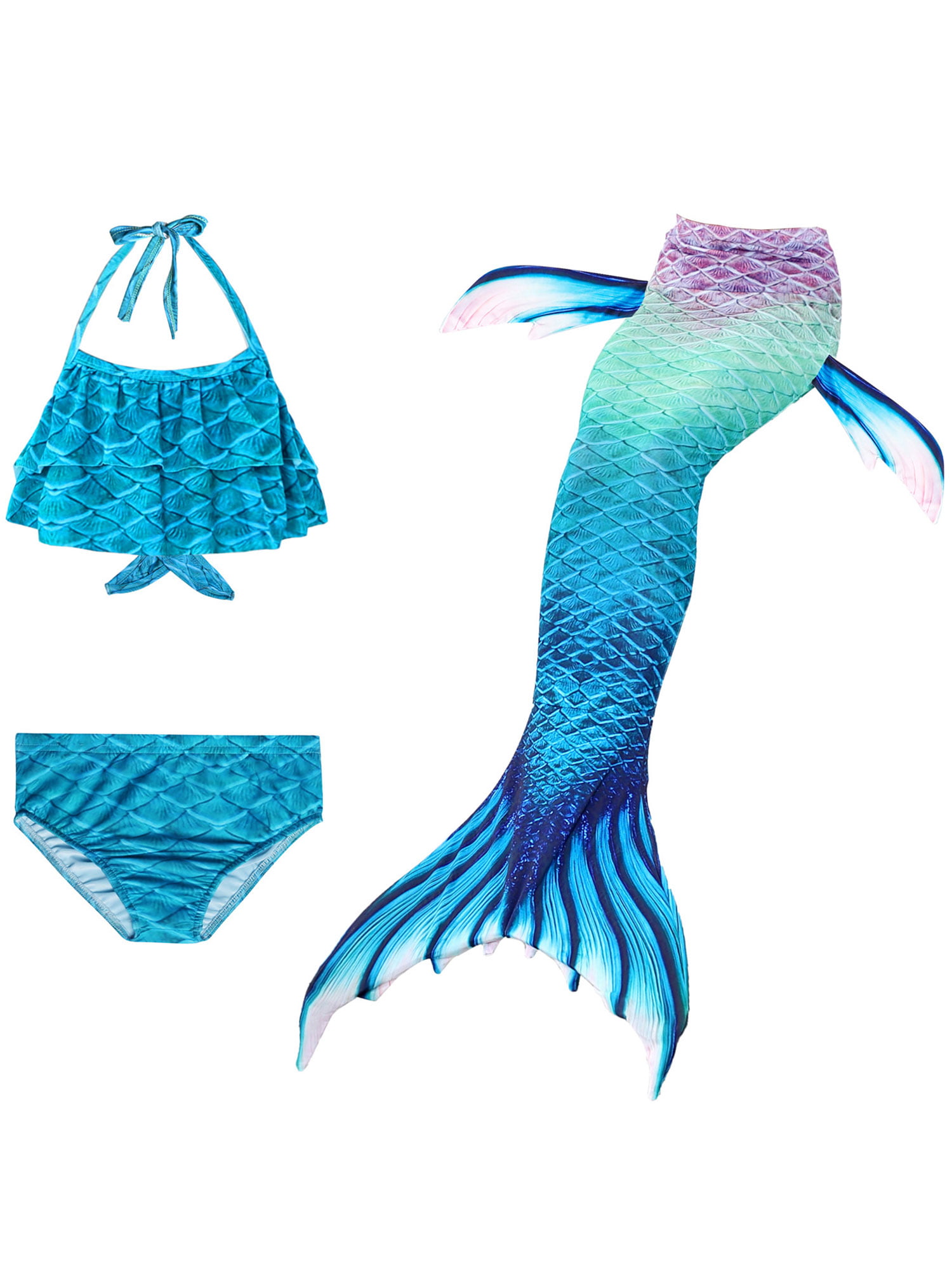 Mermaid Tail Swimsuit with Monofin Girls Boys Swimwear Bikini Set