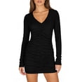 thumbnail image 7 of AUNVITO Women's Stylish V Neck Long Sleeve Slim Fit Casual Dress with Bodycon Design, 7 of 7