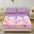 thumbnail image 2 of COEQINE Twin Size 3 Piece Sheet Set, Stay in Place Fade Stain Resistant Cooling Bed Sheets with All Around Elastic Cozy Bedsheet & Pillowcases, Easter Bunny Cream Purple, 2 of 5