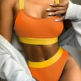 thumbnail image 2 of Sngxgn Ruffle Stripe Ruffle Swimsuit for Women V Neck Ruched Bathing Suits(Orange,S), 2 of 6