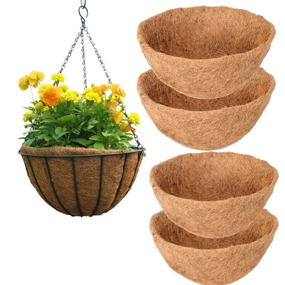 Coco Liners for Hanging Baskets,12 Inch Round Hanging Basket Liners, Coco Coir Basket Replacement Liners for Hanging Basket, Coconut Planter Liners for Flowers Vegetables,4pcs