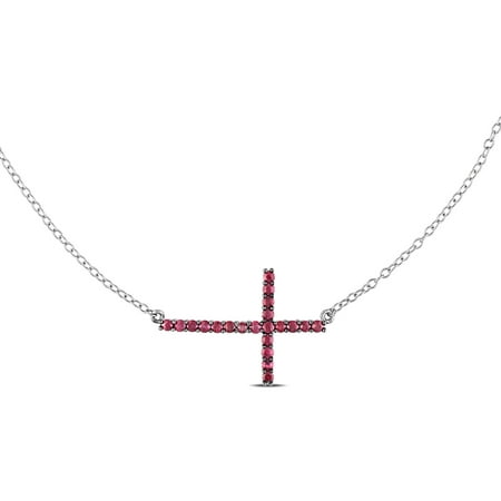 Tangelo 2/5 Carat T.G.W. Created Ruby Sterling Silver Religious Cross Design Necklace, 17