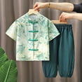 thumbnail image 5 of Mercatoo Toddler Boys New Chinese Disc Buckle Tang Suit Child Short Sleeve Tops Pants Outfits Kids Summer Casual Clothes Set, 5 of 7