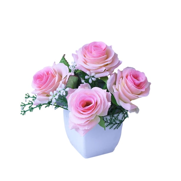 Wosthever Seda inodoro y no tóxico - Flor falsa para el ramo de la boda Planta en maceta Bonsai artificial Decoración Rosa