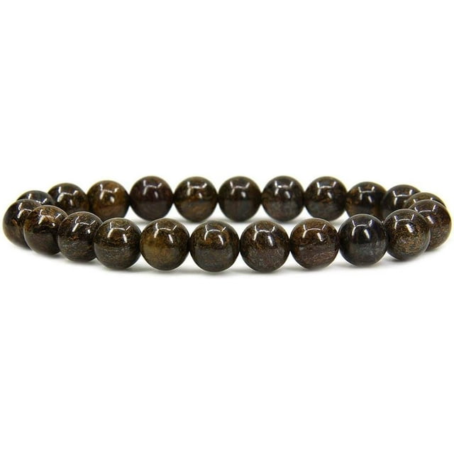 Bracelet Extensible Unisexe en Perles Rondes de 8 mm en Pierre Précieuse de Bronzite Naturelle 7 Pouces
