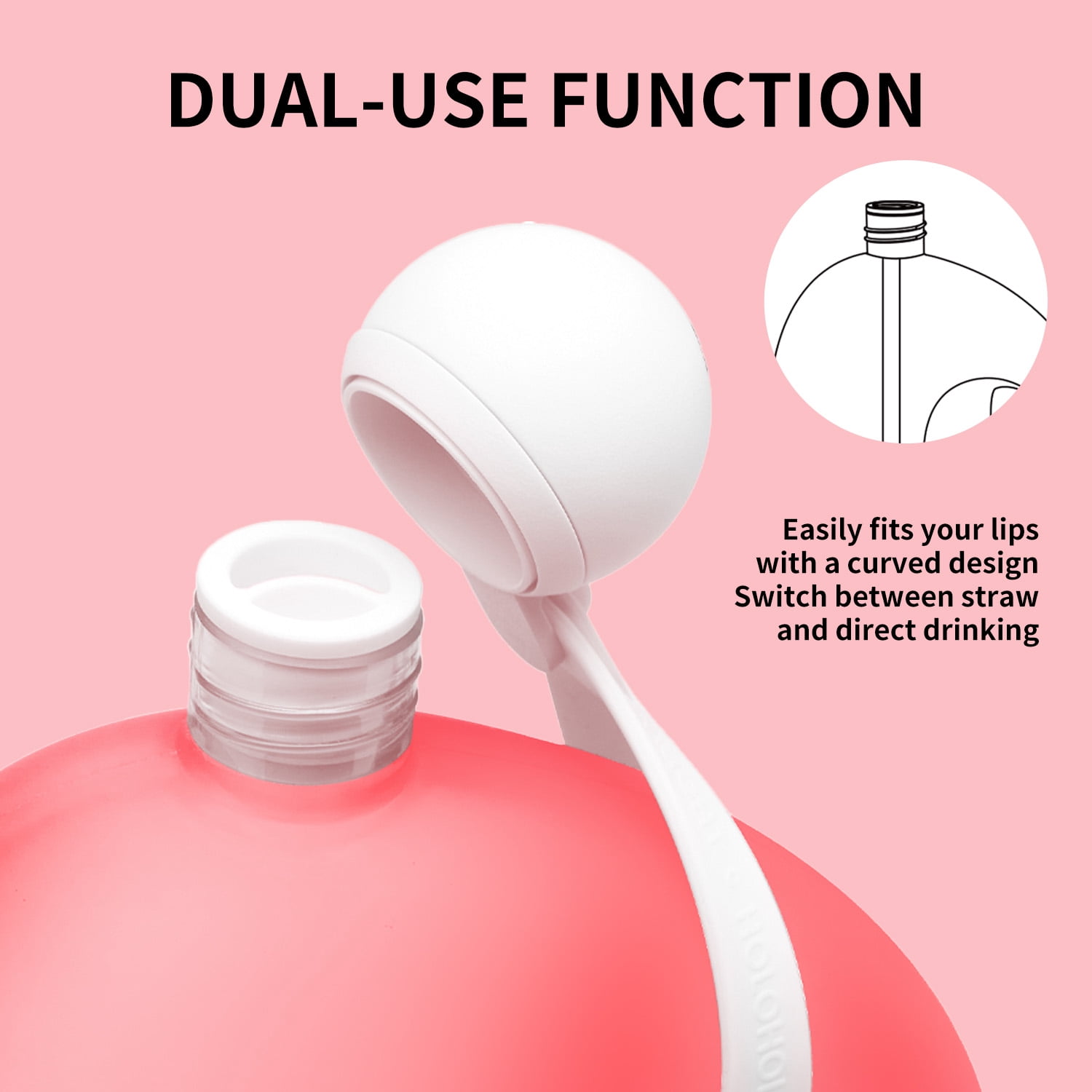 HOLOHOLO Large Capacity Water Jug Leak-Proof Design with Straw and Adjustable Strap Perfect for Gym Hiking and Commuting 41oz Sunset Pink