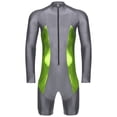 thumbnail image 3 of iiniim Men's Color Block Long Sleeve Surfing Swimsuit Zipper Bathing Suit Sun Protection Rash Guard Grey M, 3 of 5